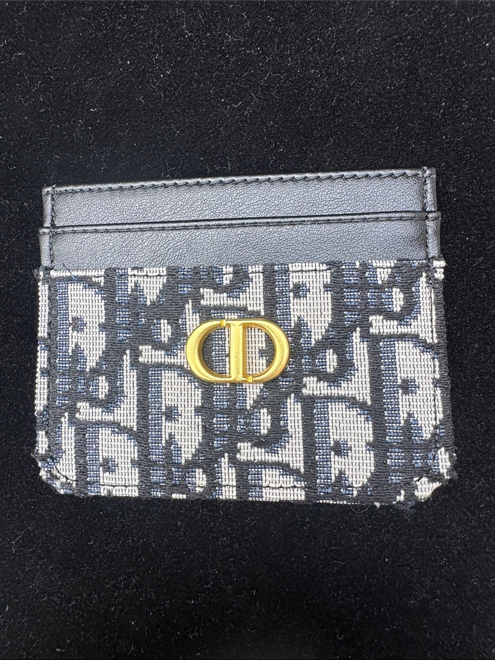 Card holder black trim Navy and Gray Card Case with Gold